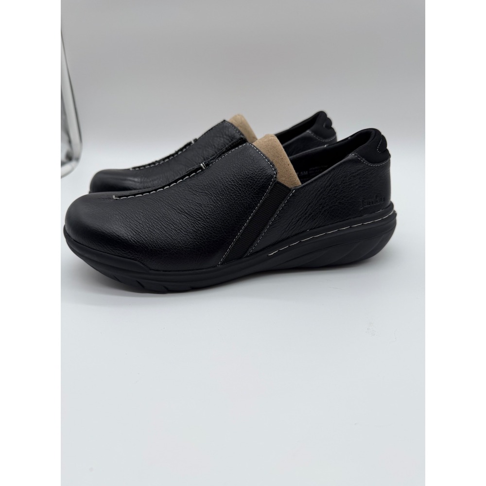 Jambu Belinda Black Leather Slip On Loafers All Terra Traction Womens 7.5 NEW